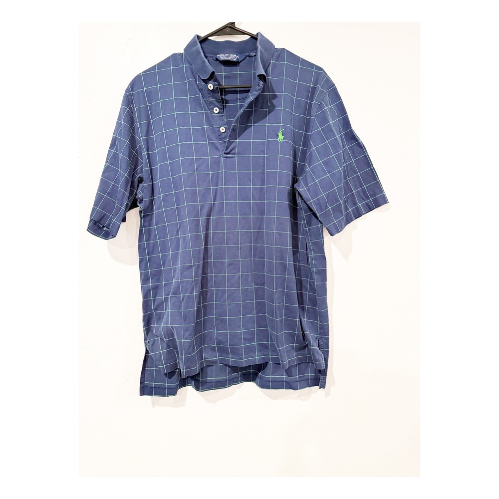 Polo Golf Ralph Lauren Mens Navy Blue Green Windowpane Check Polo Shirt Medium